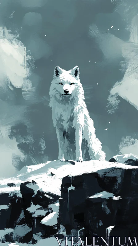 AI ART Artistic Wolf on Snowy Peak