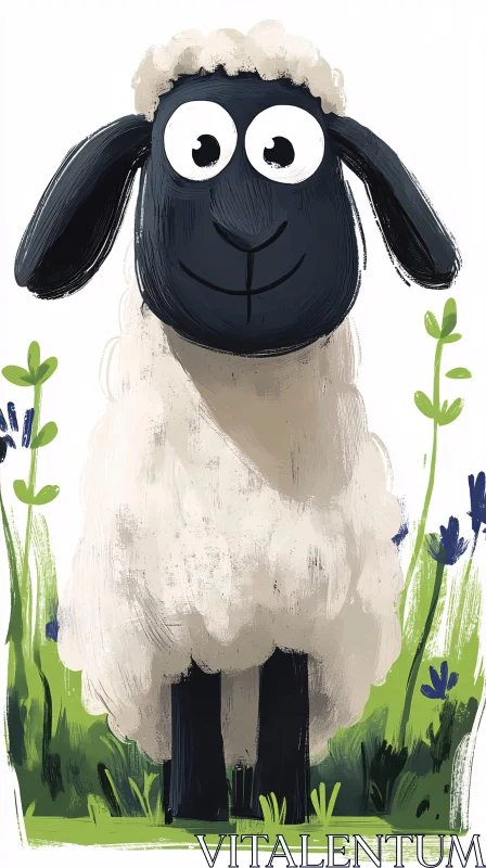 AI ART Whimsical Sheep in a Lush Setting