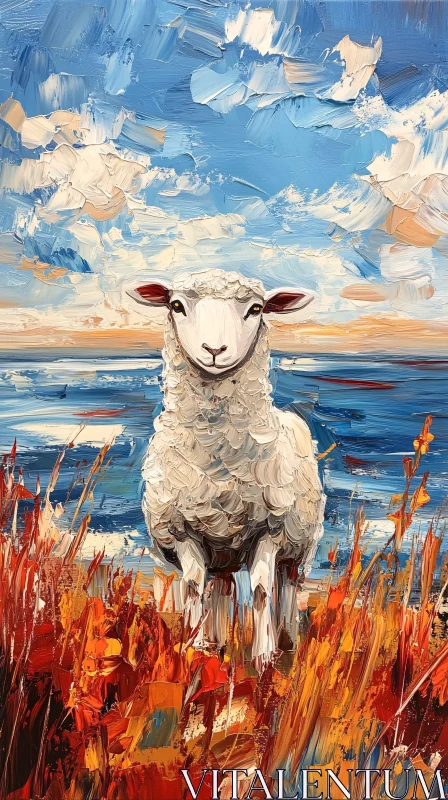 AI ART Sheep in a Painted Meadow