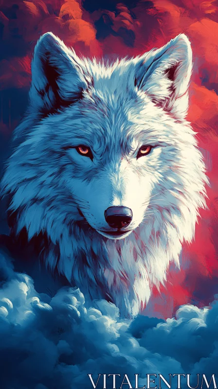 AI ART Wolf Portrait with Fiery Sky