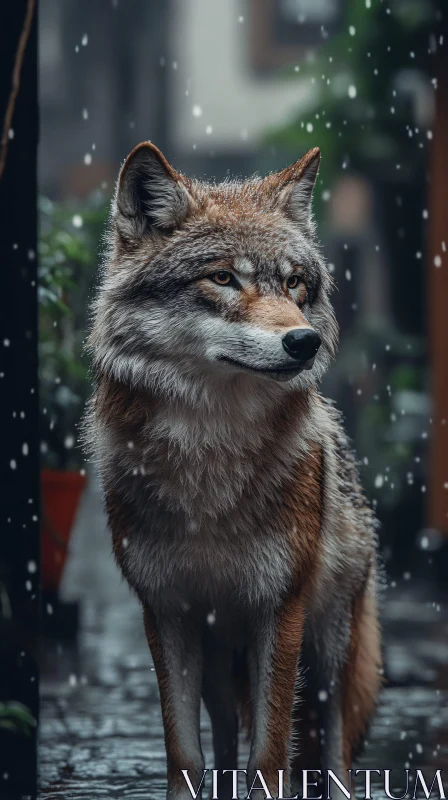 AI ART Urban Wolf in Winter Scene