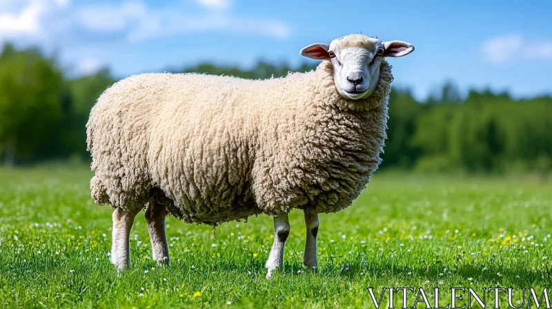 AI ART Woolly Sheep in Lush Field