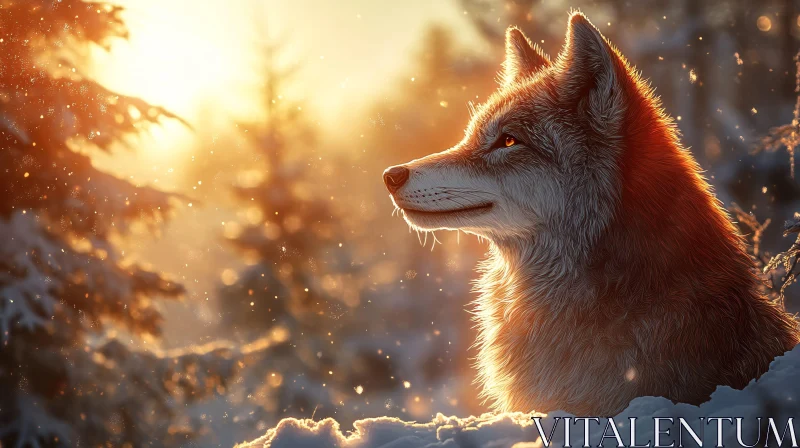 AI ART Wolf in Golden Sunset