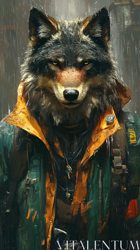 AI ART Wolf in Raincoat Painting