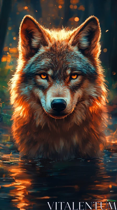 AI ART The Reflective Gaze of the Forest Wolf