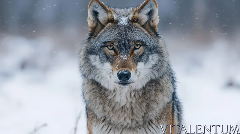 AI ART Wild Wolf Amidst Snowfall