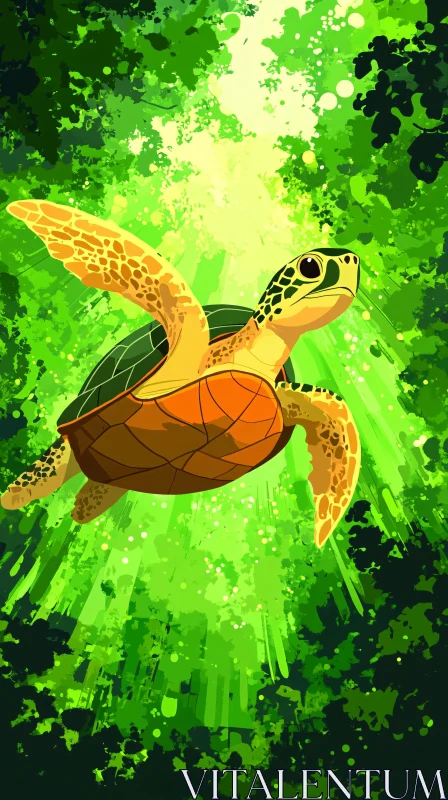 AI ART Turtle Amidst Radiant Greenery