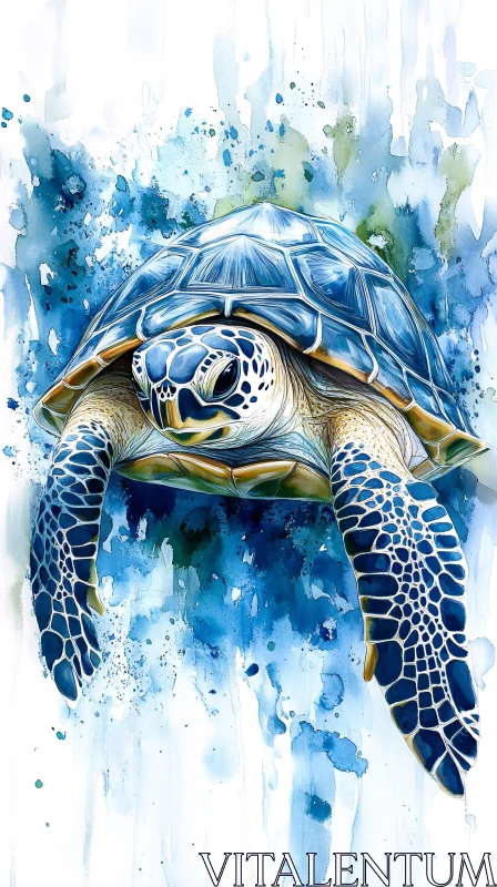 AI ART Serene Sea Turtle in Blues and Greens