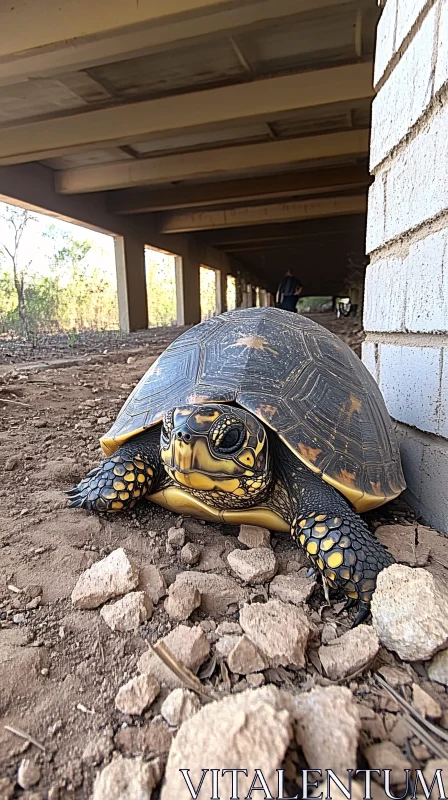 AI ART Sheltering Turtle with Yellow Accents