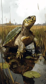 Wild Turtle in Marshland