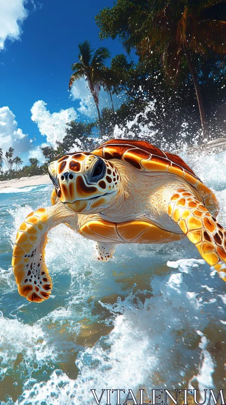 AI ART Turtle Amidst Ocean Waves