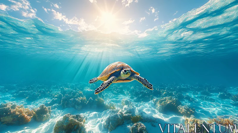 AI ART Tranquil Turtle Gliding Through Ocean