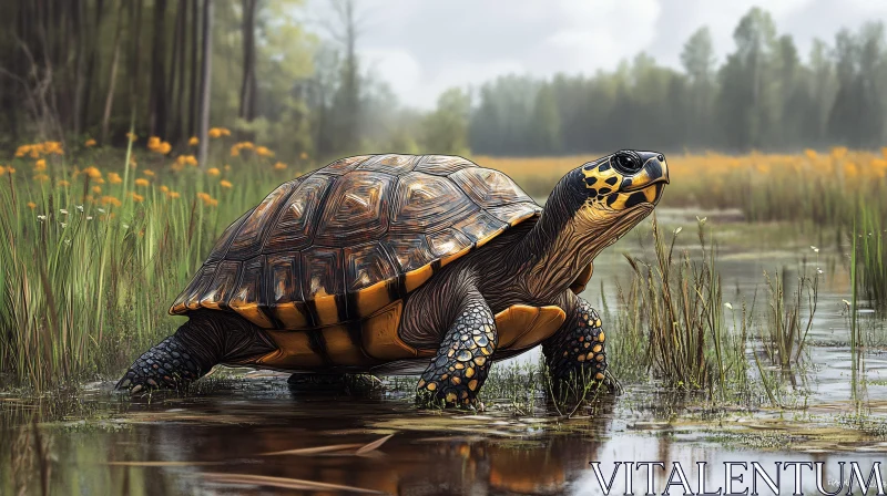 AI ART Wetland Turtle in Natural Habitat