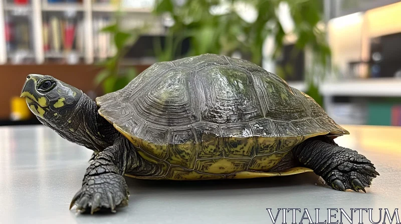 Turtle Indoors on Smooth Surface AI Image