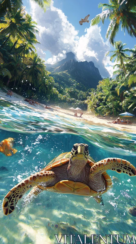 AI ART Serene Turtle in Island Waterscape