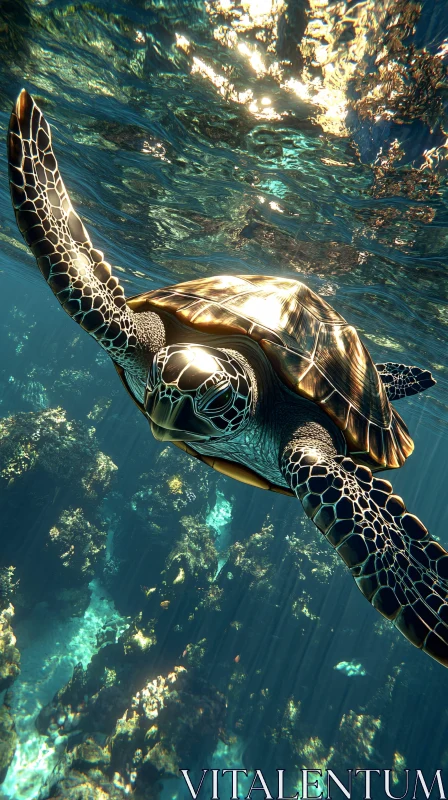 AI ART Marine Life: Sea Turtle Underwater