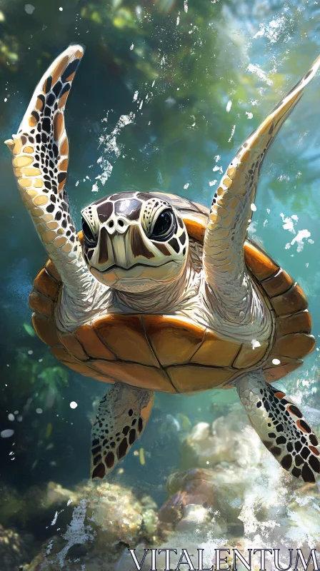 AI ART Underwater Turtle Elegance