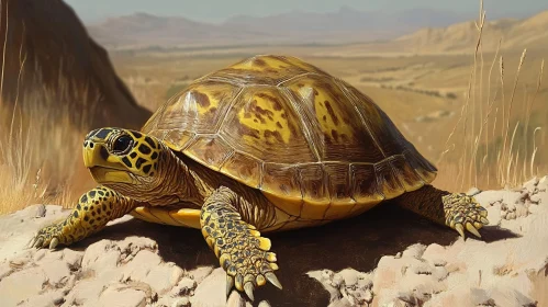 Tortoise in Sunlit Desert