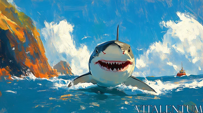 Artistic Depiction of a Shark in Action