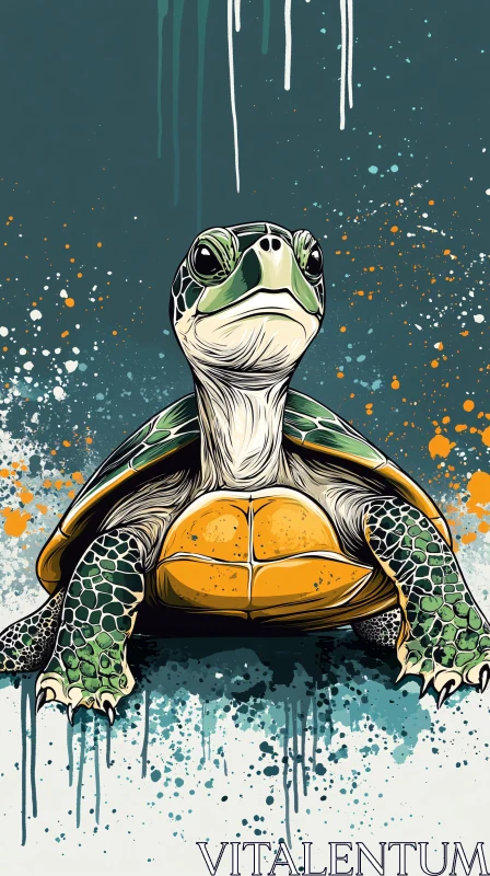 AI ART Vibrant Turtle Art with Paint Splatters