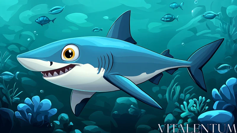 AI ART Friendly Cartoon Shark Illustration