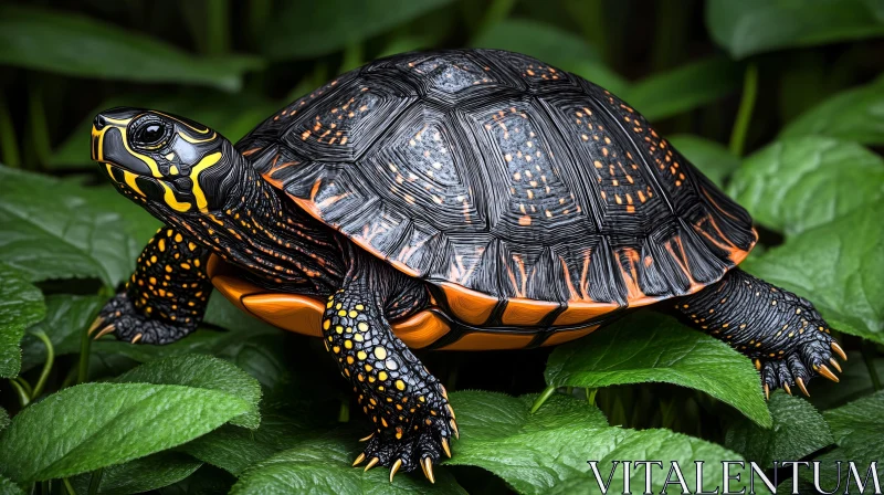 AI ART Colorful Turtle Amidst Green Leaves