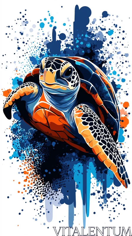 AI ART Turtle Illustration with Splash Effect