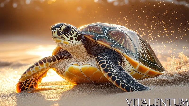 AI ART Golden Hour Turtle Beach Scene