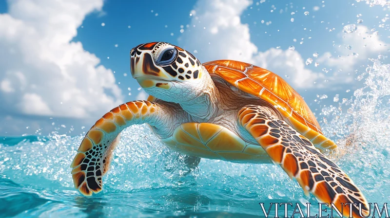 AI ART Turtle Swimming in Ocean