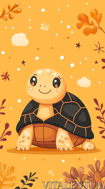 AI ART Joyful Turtle Art with Autumn Leaves