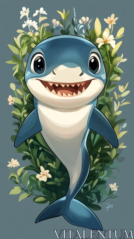 AI ART Playful Shark in Floral Surroundings