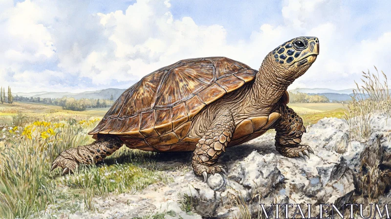 AI ART Illustrative Turtle in Open Field