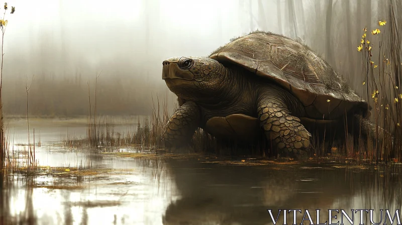 AI ART Turtle in Foggy Swamp