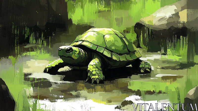 AI ART Turtle Illustration in Green Habitat