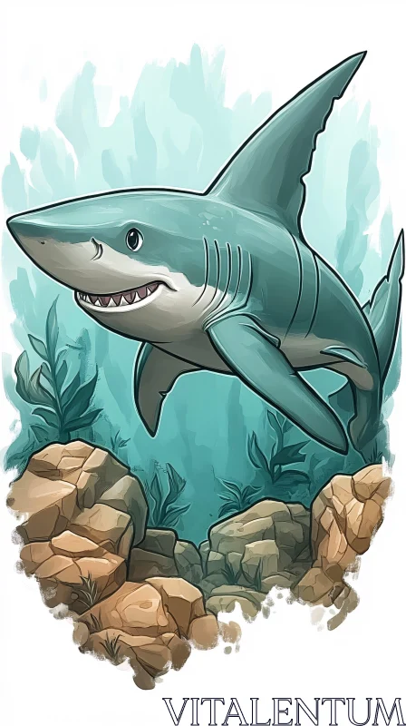 AI ART Cartoon Shark Underwater Scene