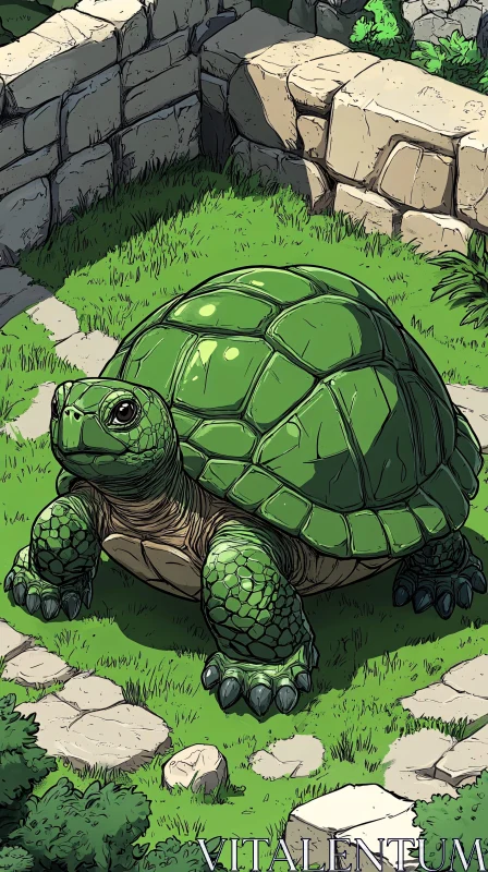 AI ART Ancient Garden Turtle Illustration