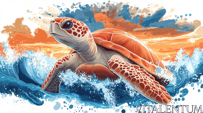 AI ART Vivid Sea Turtle Art Composition