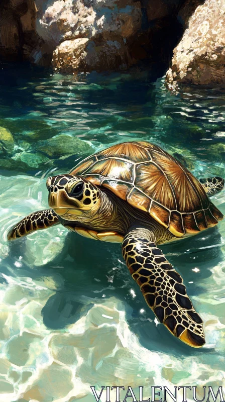 Sea Turtle Swimming Artwork