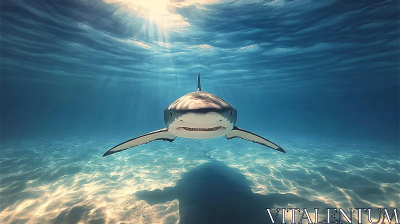 AI ART Sunlit Shark Swimming Underwater