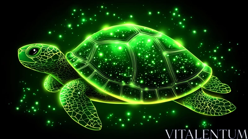 AI ART Neon Turtle Radiating in Darkness