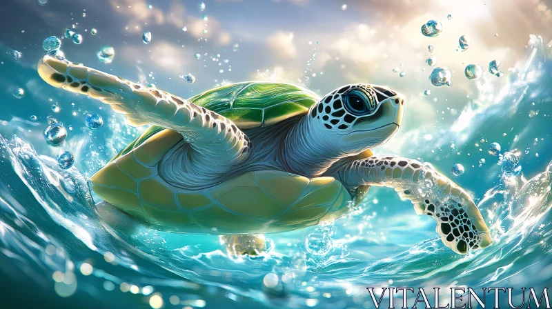 AI ART Oceanic Turtle Amidst Waves