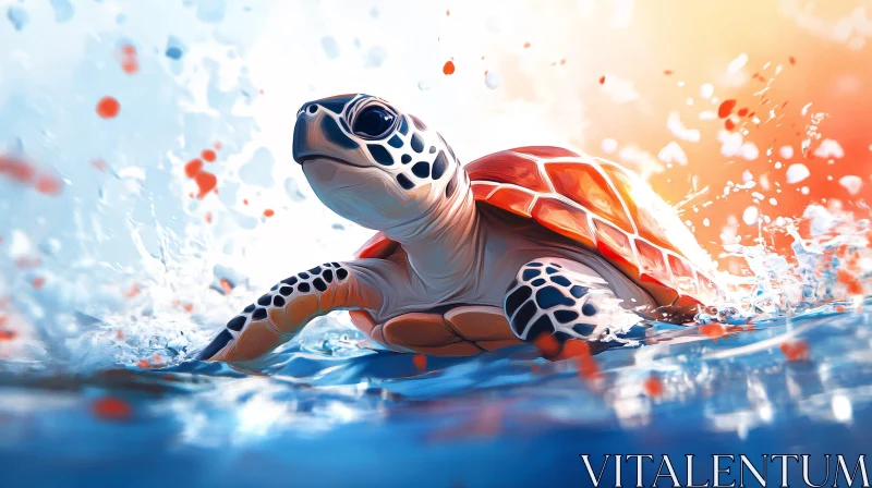 AI ART Colorful Sea Turtle in Water