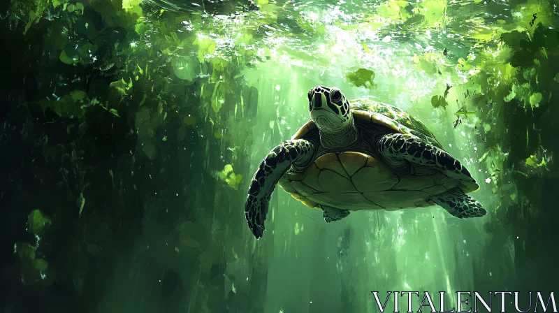 AI ART Tranquil Turtle Underwater