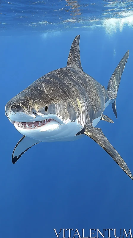 AI ART Great White Shark in Blue Waters