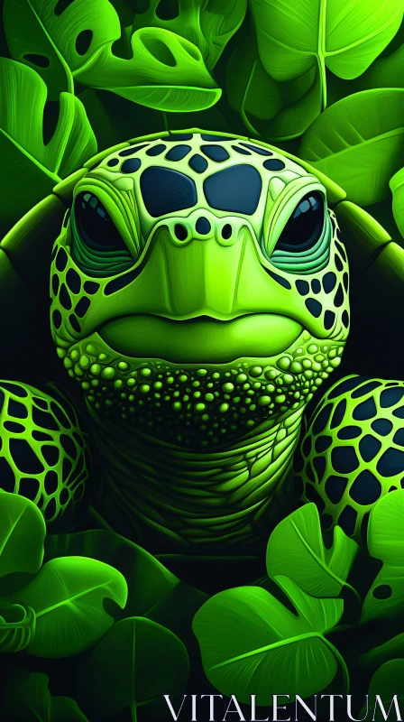 AI ART Tropical Turtle with Lush Greenery