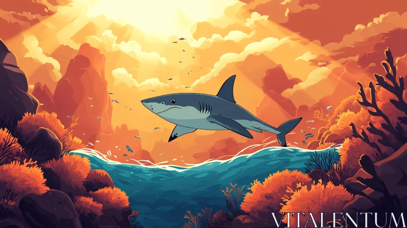 AI ART Sunset Marine Life with Shark