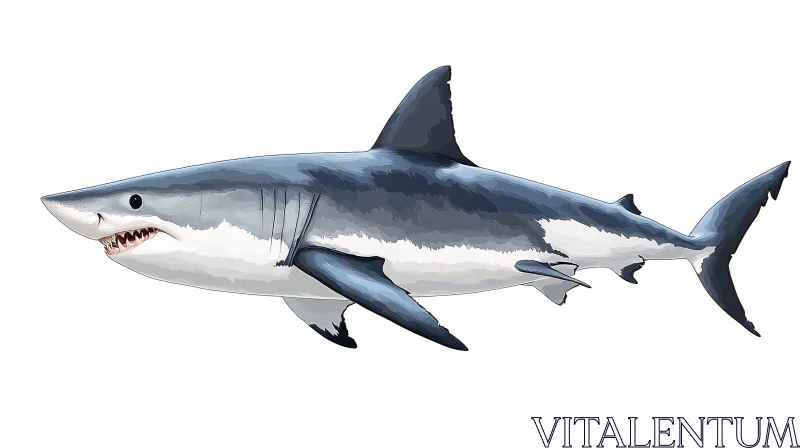 AI ART Illustrated Great White Shark in Motion