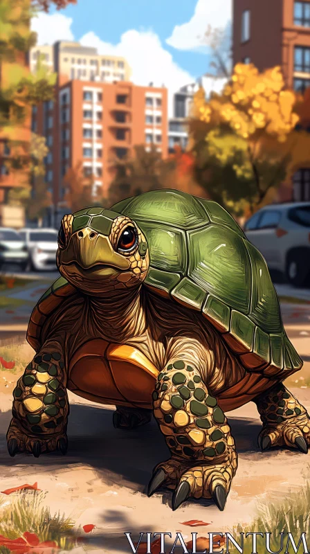 AI ART Urban Turtle with Autumn Backdrop