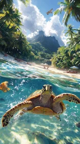 Serene Turtle in Island Waterscape