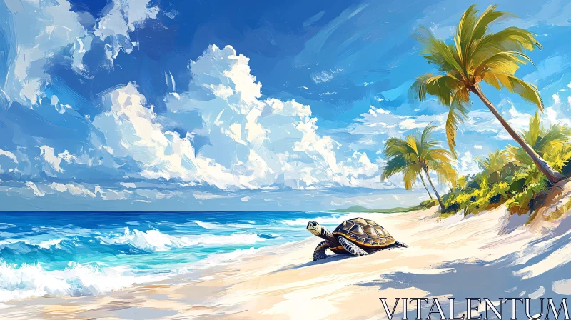 Turtle on a Tropical Beach AI Image